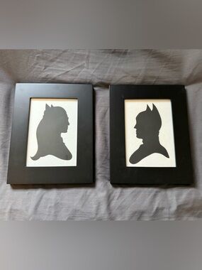 Black Framed Silhouette Art Pair - Dual Wall Décor Batman & Catwoman
